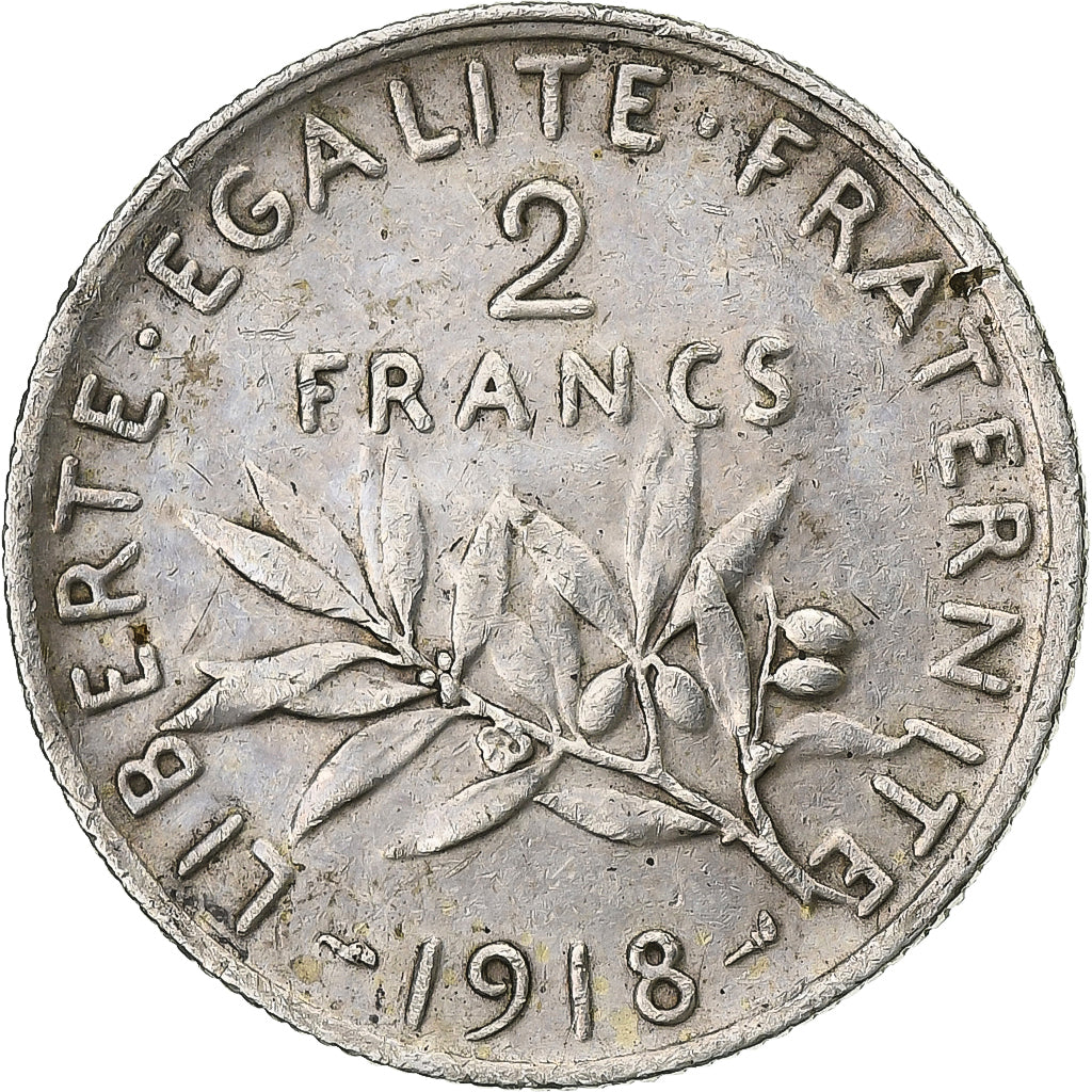 France, 2 Francs, Semeuse, 1918, Paris, Silver, EF(40-45), Gadoury:532, KM:845.1