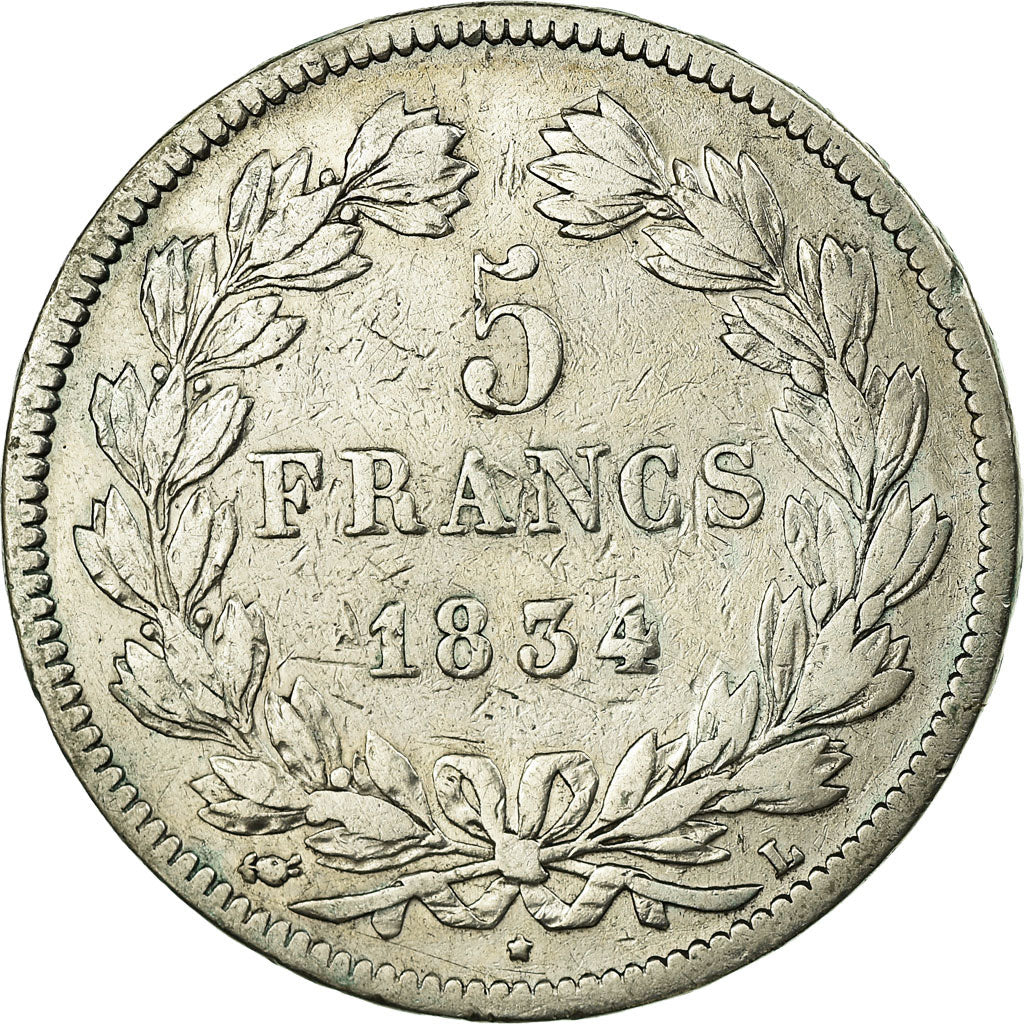 Coin, France, Louis-Philippe, 5 Francs, 1834, Bayonne, VF(30-35), Silver