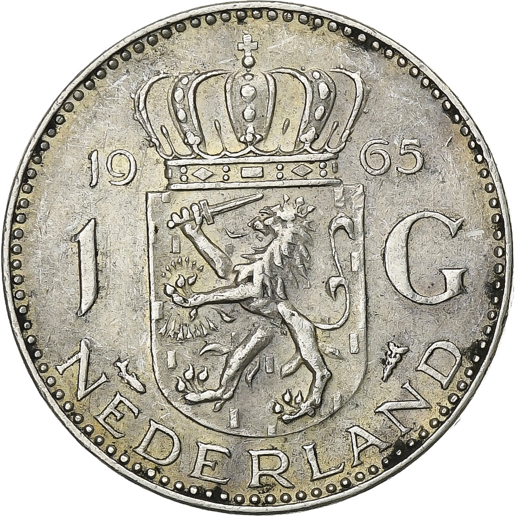 Países Bajos, Juliana, Gulden, 1965, Plata, MBC, KM:184