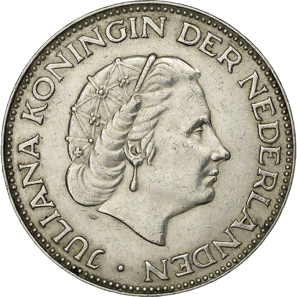 Netherlands, Juliana, 2-1/2 Gulden, 1959, Silver, AU(50-53), KM:185