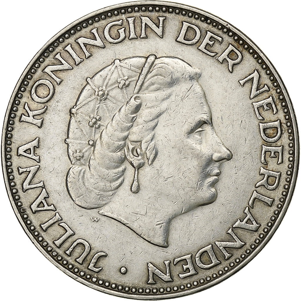Netherlands, Juliana, 2-1/2 Gulden, 1962, Silver, AU(50-53), KM:185