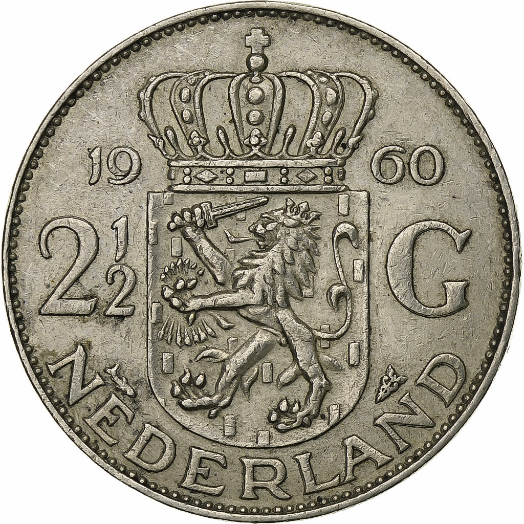 Niederlande, Juliana, 2-1/2 Gulden, 1960, Silber, SS, KM:185