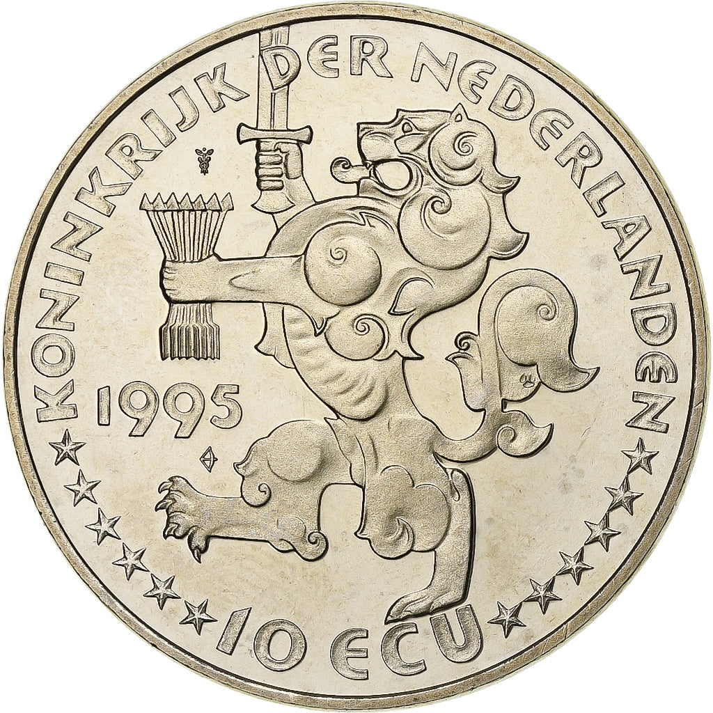 Holandia, Beatrix, 10 Ecu, 1995, Utrecht, Proof, Miedź-Nikiel, MS(65-70)