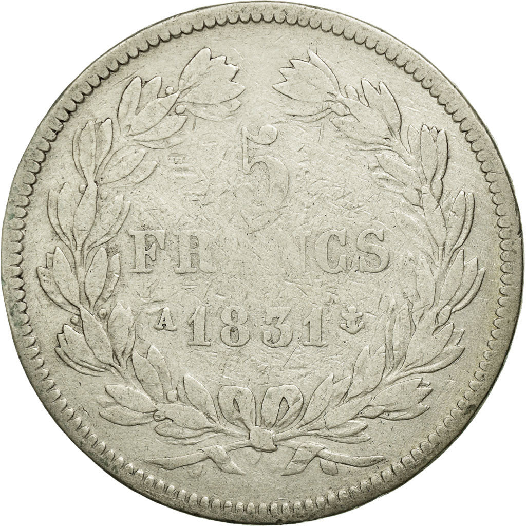 Moneta, Francia, Louis-Philippe, 5 Francs, 1831, Paris, B+, Argento, KM:745.1