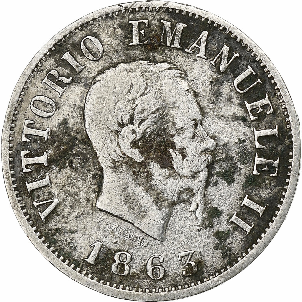 Italy, Vittorio Emanuele II, 50 Centesimi, 1863, Milan, Silver, VF(20-25)