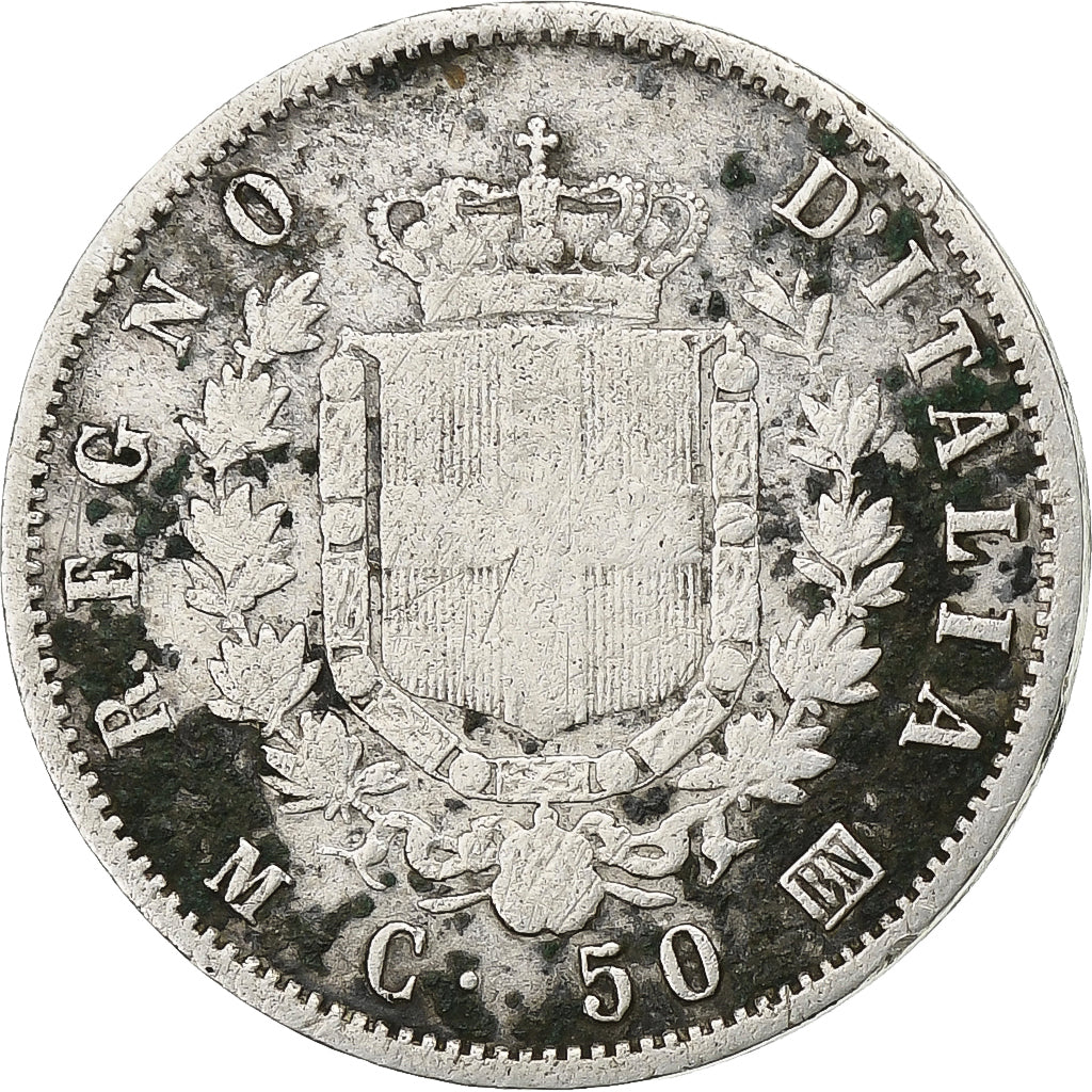 Italy, Vittorio Emanuele II, 50 Centesimi, 1863, Milan, Silver, VF(20-25)