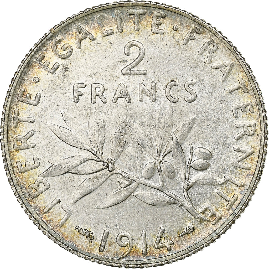 Frankrijk, 2 Francs, Semeuse, 1914, Paris, Zilver, ZF+, Gadoury:532, KM:845.1