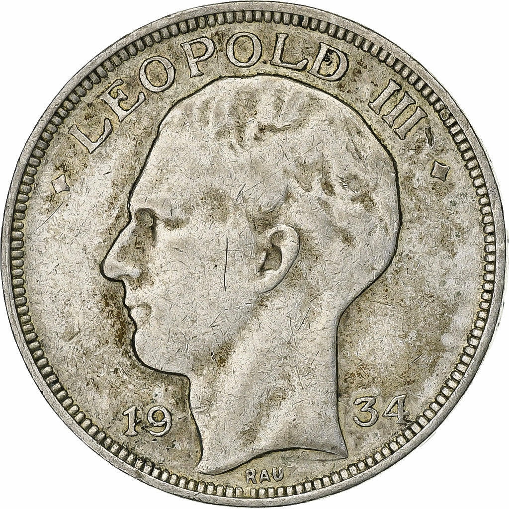 Belgium, Leopold III, 20 Francs, 20 Frank, 1934, Tranche B, Silver, EF(40-45)