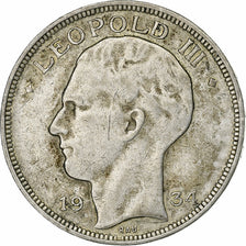 Belgium, Leopold III, 20 Francs, 20 Frank, 1934, Tranche B, Silver, EF(40-45)