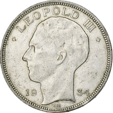 Belgium, Leopold III, 20 Francs, 20 Frank, 1934, Tranche A, Silver, EF(40-45)
