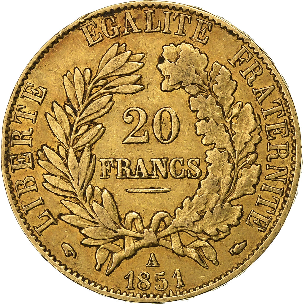 France, 20 Francs, Cérès, 1851, Paris, Or, TTB+, Gadoury:1059, KM:762