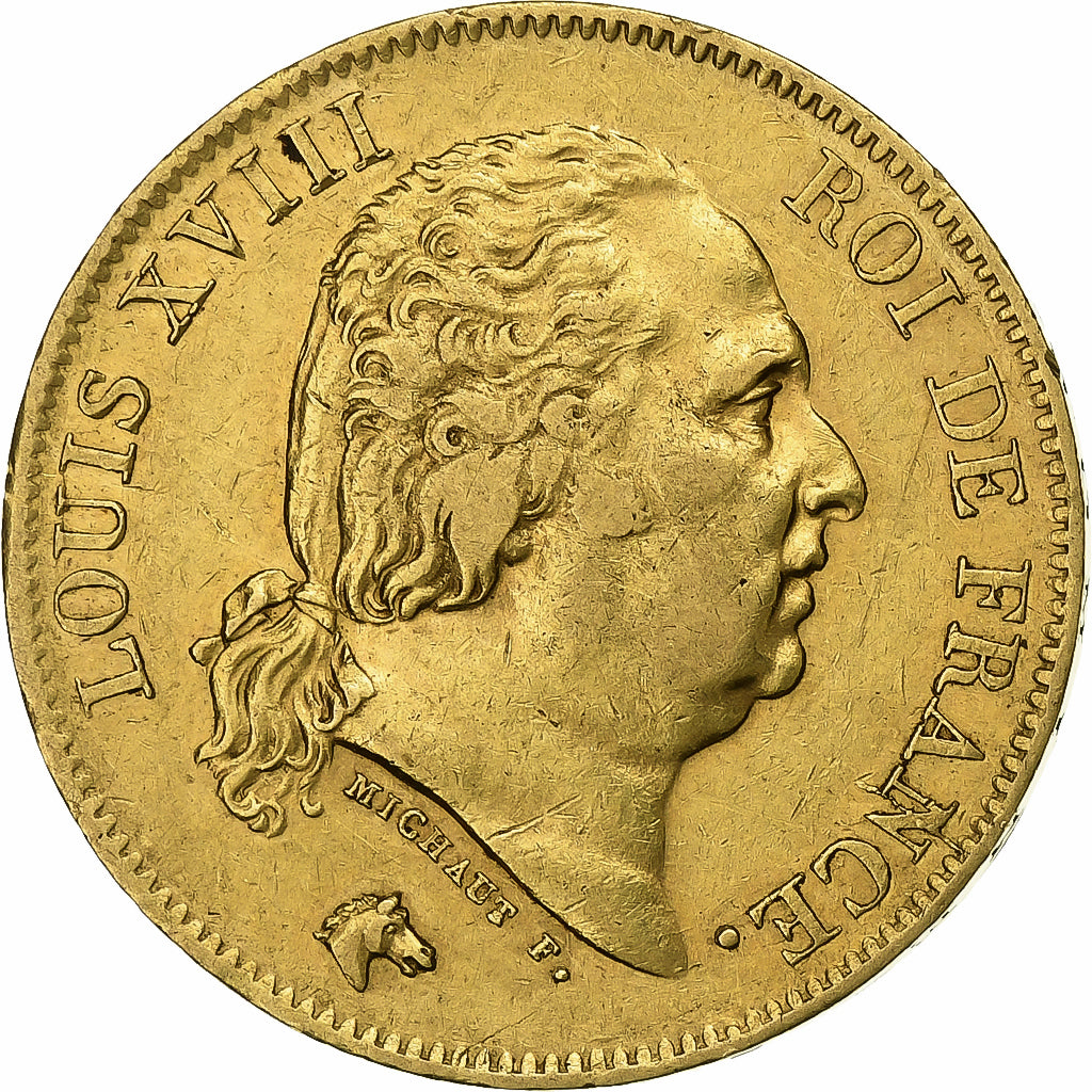 France, Louis XVIII, 40 Francs, 1818, Lille, Or, TTB+, Gadoury:1092, KM:713.6