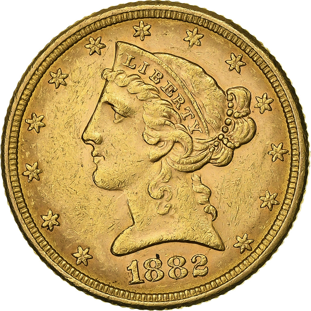United States, $5, Half Eagle, Coronet Head, 1882, U.S. Mint, Gold, AU(55-58)
