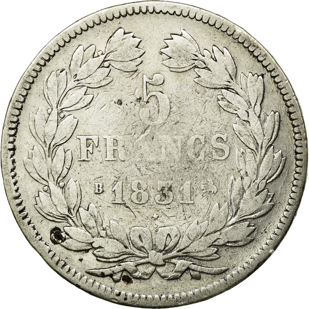Coin, France, Louis-Philippe, 5 Francs, 1831, Rouen, F(12-15), Silver, KM:745.2