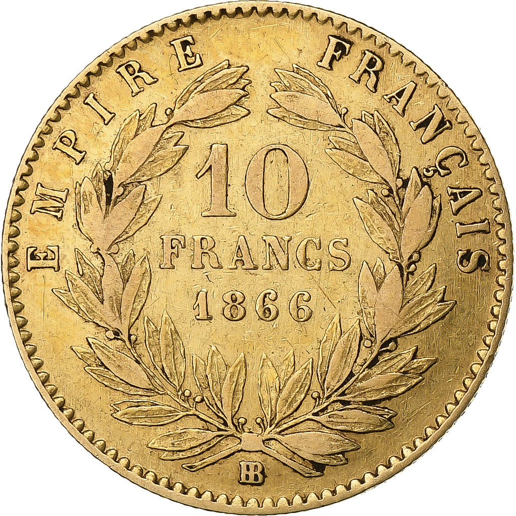 France, Napoleon III, 10 Francs, 1866, Strasbourg, Gold, EF(40-45)