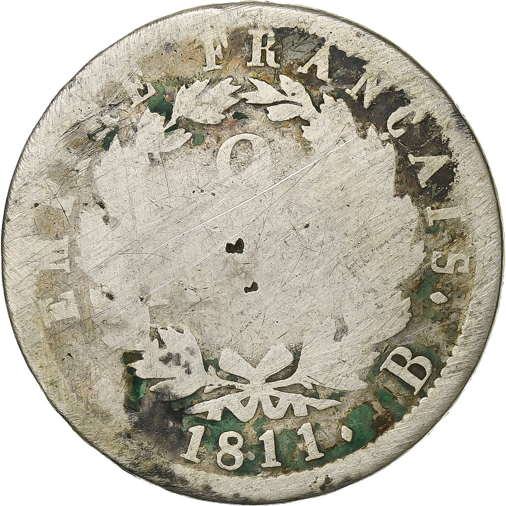 Francia, Napoleon I, 2 Francs, 1811, Rouen, Argento, B, Gadoury:501, KM:693.2