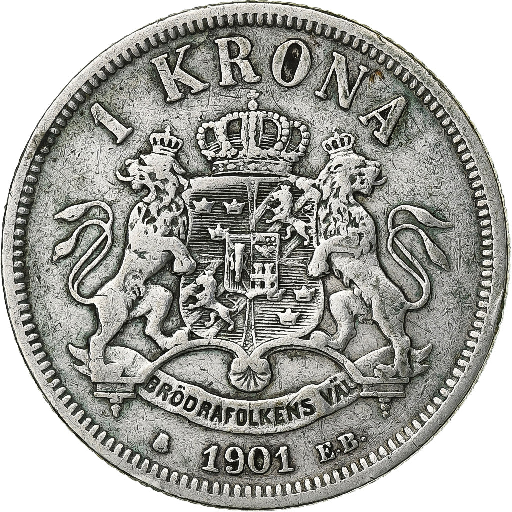 Szwecja, Oscar II, Krona, 1901, Srebro, VF(30-35), KM:760