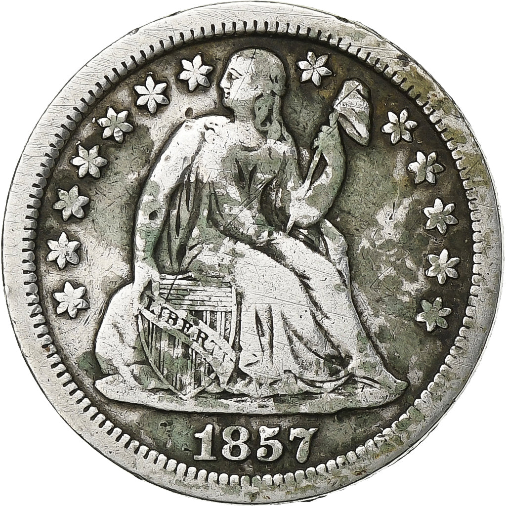 Stati Uniti, Dime, Seated Liberty, 1857, U.S. Mint, Argento, MB+, KM:A63.2