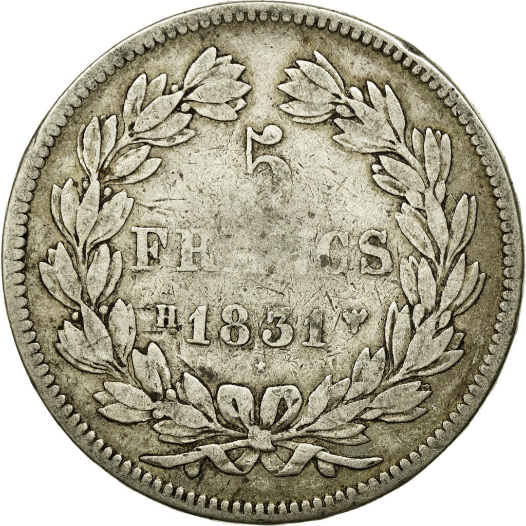 Moneta, Francia, Louis-Philippe, 5 Francs, 1831, La Rochelle, MB, Argento