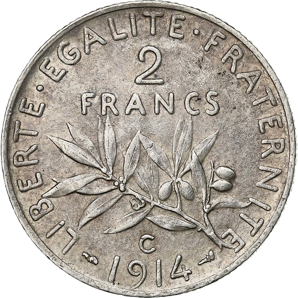 Francja, 2 Francs, Semeuse, 1914, Castelsarrasin, Srebro, AU(50-53)