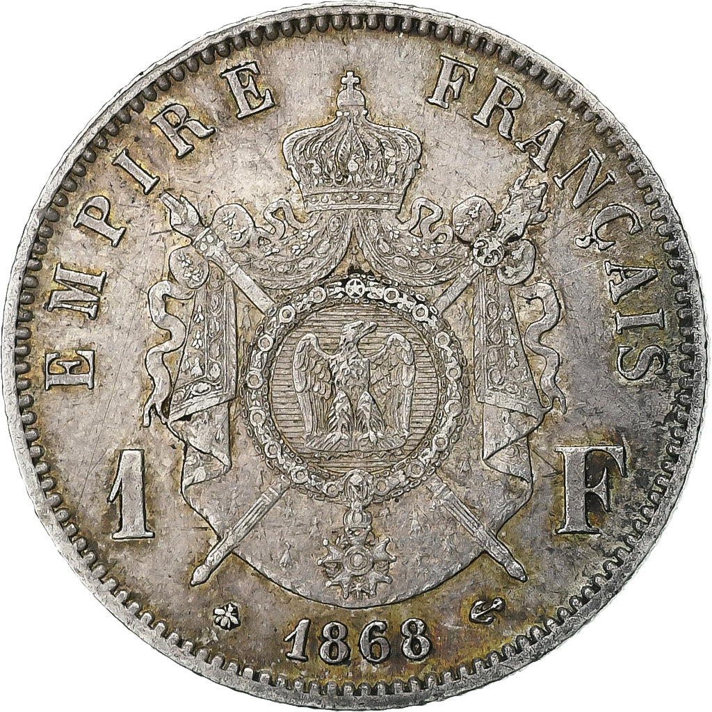 Francja, Napoleon III, Franc, 1868, Paris, Srebro, EF(40-45), Gadoury:463