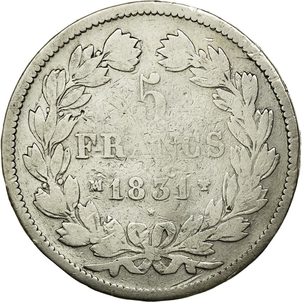 Moneta, Francia, Louis-Philippe, 5 Francs, 1831, Marseille, B+, Argento