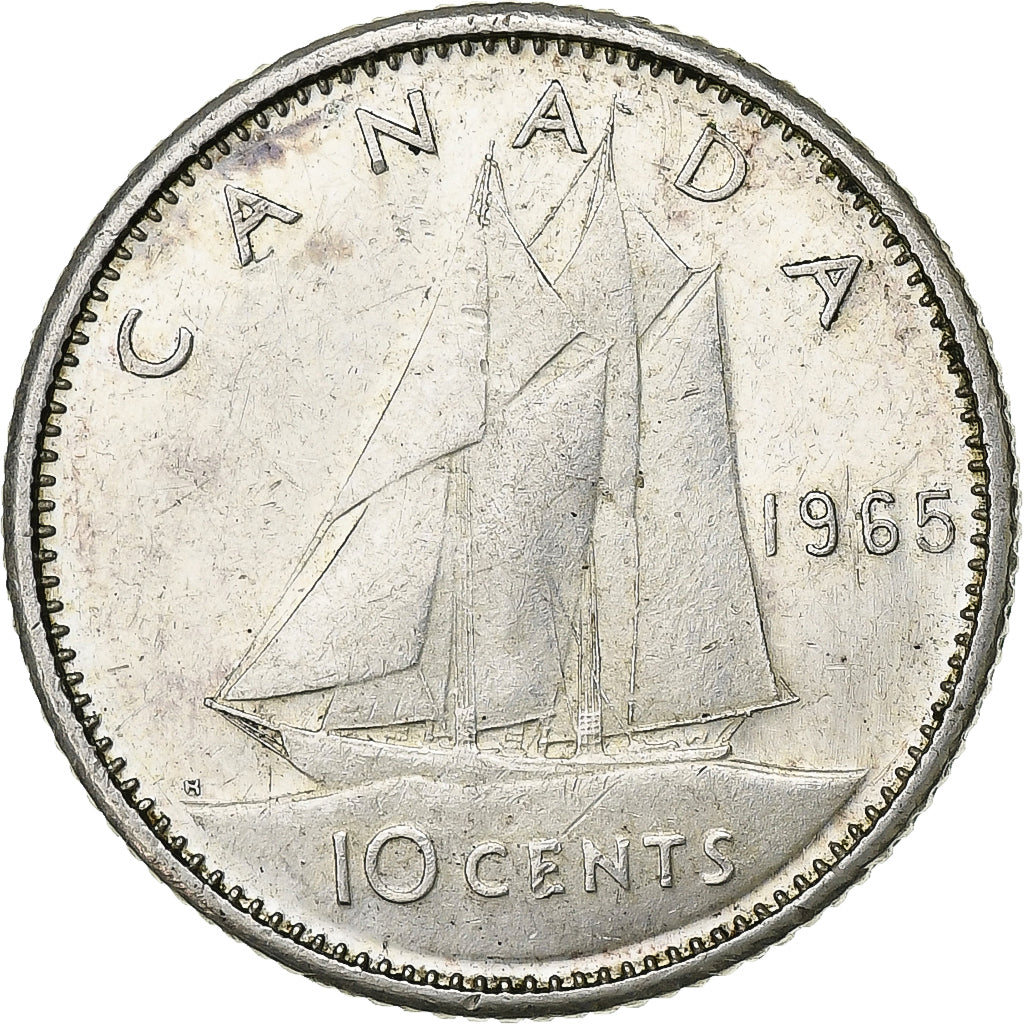 Canada, Elizabeth II, 10 Cents, 1965, Royal Canadian Mint, Zilver, ZF+, KM:61
