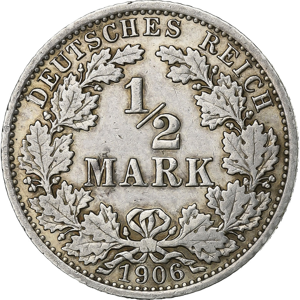 ALEMANIA - IMPERIO, 1/2 Mark, 1906, Berlin, Plata, MBC+, KM:17