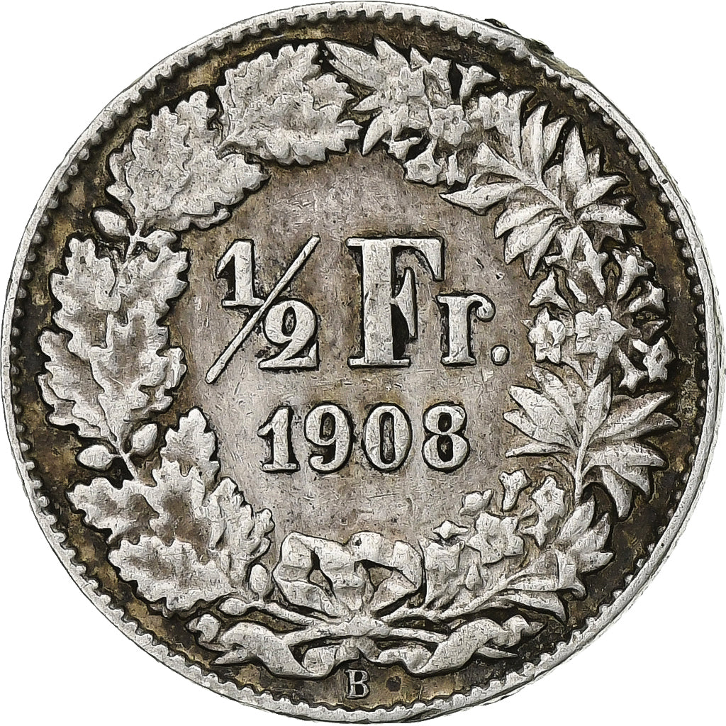 Svizzera, 1/2 Franc, 1908, Bern, Argento, MB+, KM:23