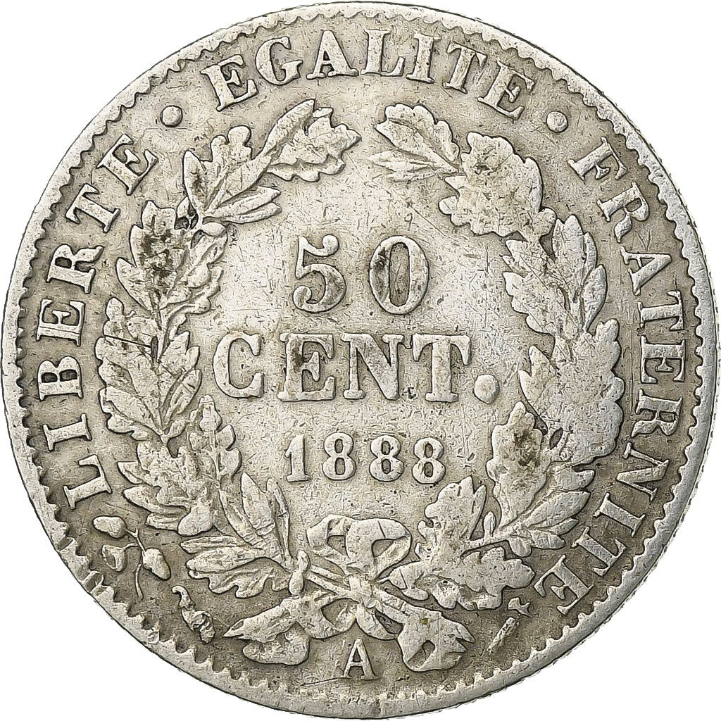 France, 50 Centimes, Cérès, 1888, Paris, Silver, VF(30-35), Gadoury:419a