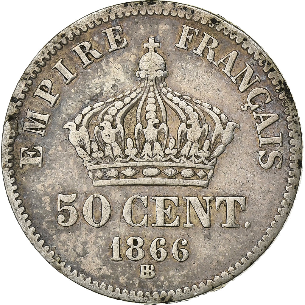 France, Napoleon III, 50 Centimes, 1866, Strasbourg, Silver, VF(20-25)