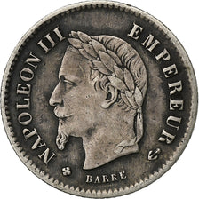 Francia, Napoleon III, 20 Centimes, 1867, Strasbourg, Argento, BB, Gadoury:309