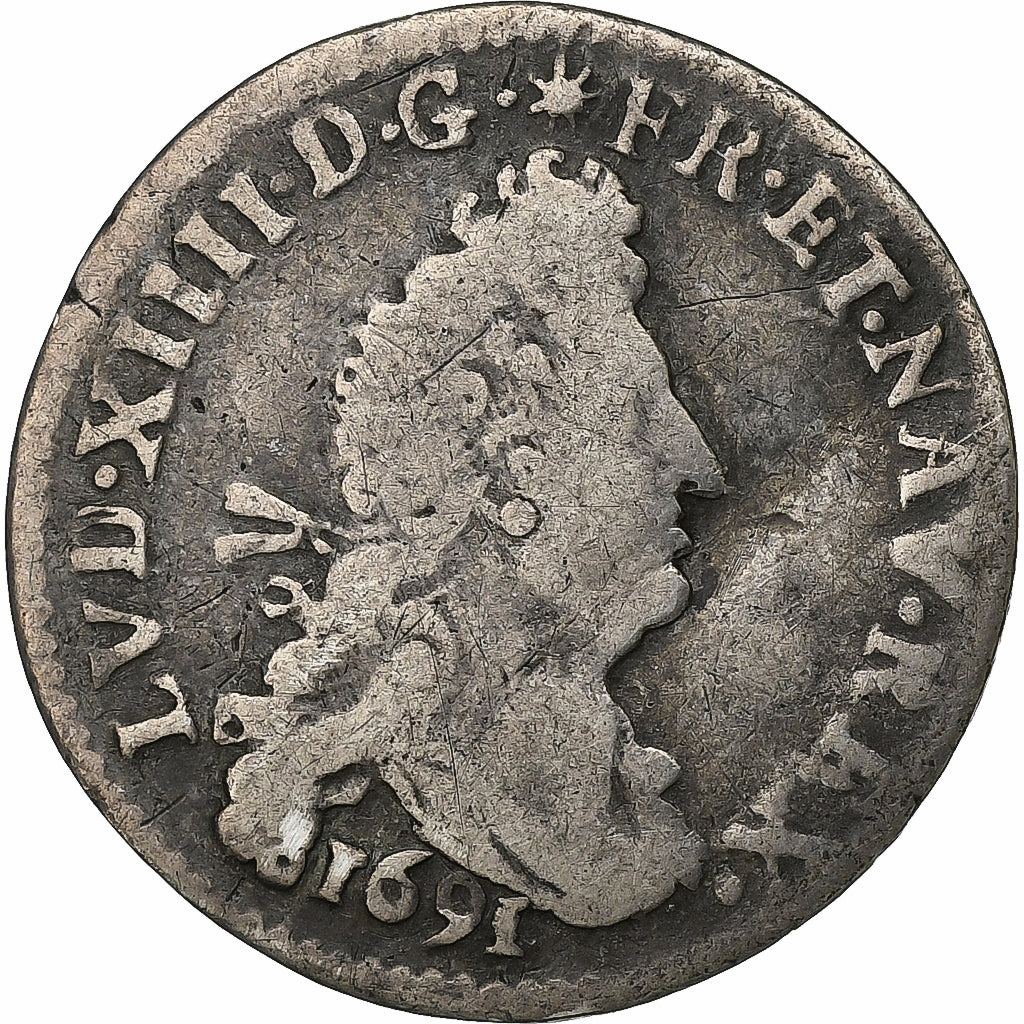 France, Louis XIV, 4 Sols 2 Deniers, 1691, Lyon, Silver, VF(20-25), Gadoury:106