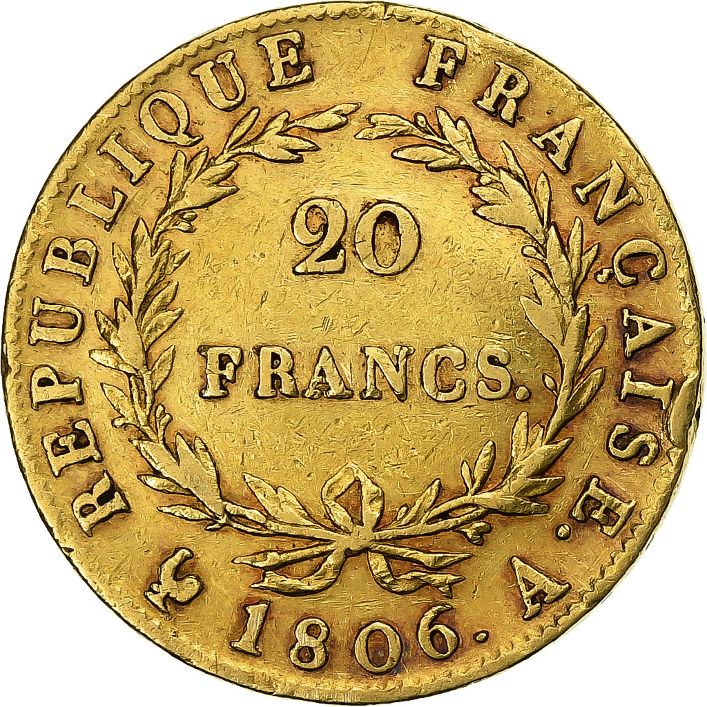 Francja, Napoleon I, 20 Francs, 1806, Paris, Złoto, EF(40-45), Gadoury:1023