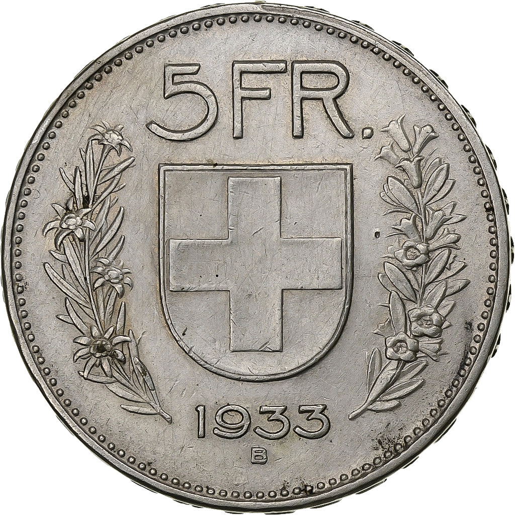 Svizzera, 5 Francs, 1933, Bern, Argento, BB+, KM:40