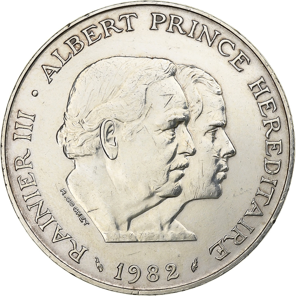 Mónaco, Rainier III, 100 Francs, 1982, Prata, AU(55-58), Gadoury:MC 163, KM:161