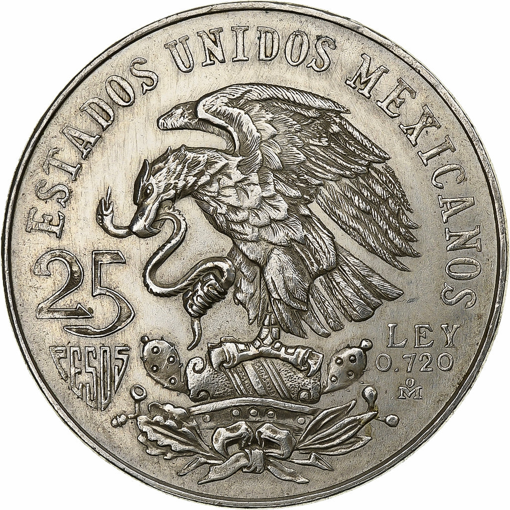 Mexico, 25 Pesos, 1968, Mexico City, Silver, AU(50-53), KM:479.1