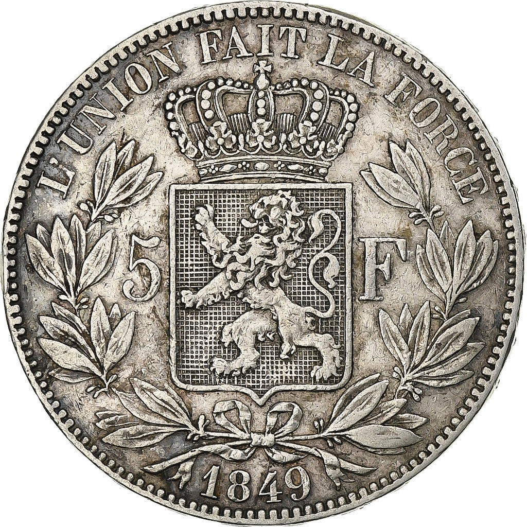 Bélgica, Leopold I, 5 Francs, 5 Frank, 1849, Plata, MBC, KM:17