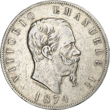 Italy, Vittorio Emanuele II, 5 Lire, 1874, Milan, Silver, EF(40-45), KM:8.3