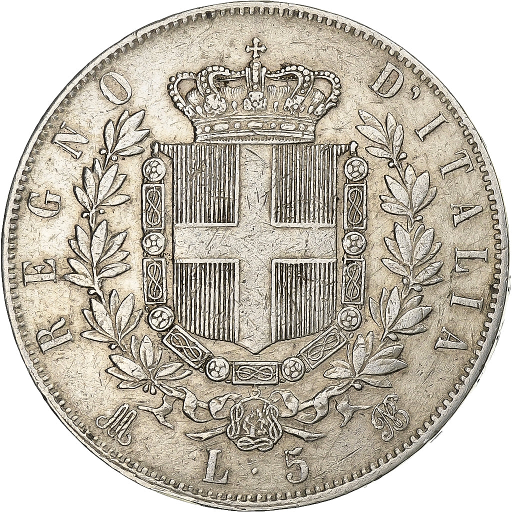 Włochy, Vittorio Emanuele II, 5 Lire, 1874, Milan, Srebro, EF(40-45), KM:8.3