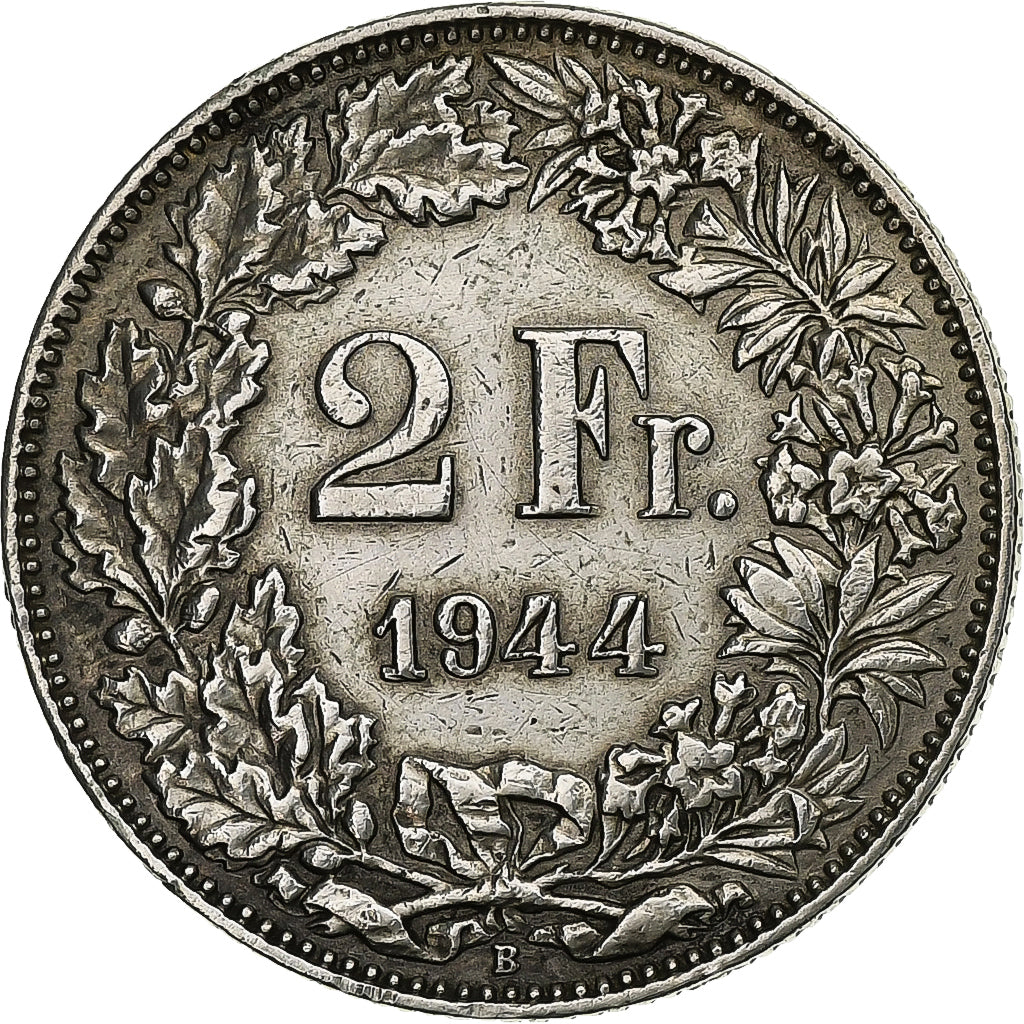 Svizzera, 2 Francs, 1944, Bern, Argento, BB+, KM:21