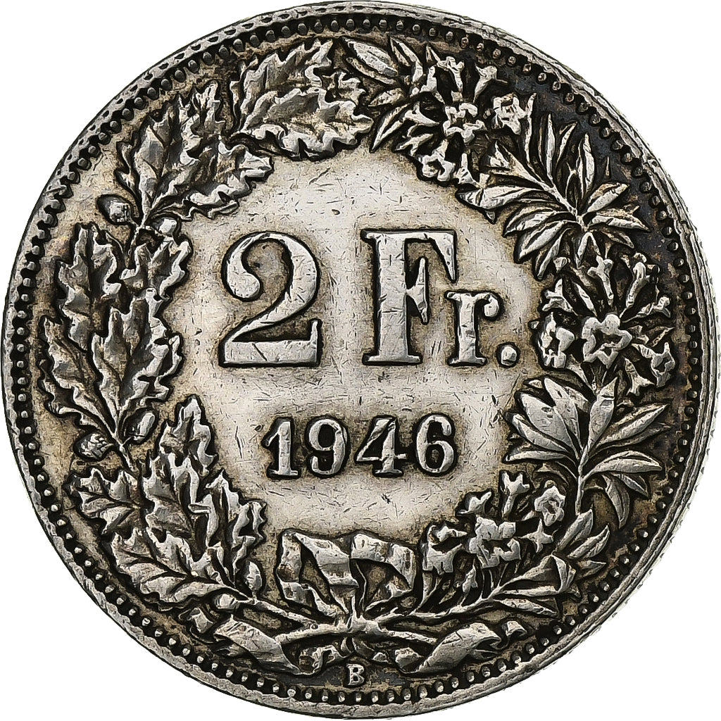 Svizzera, 2 Francs, 1946, Bern, Argento, BB+, KM:21