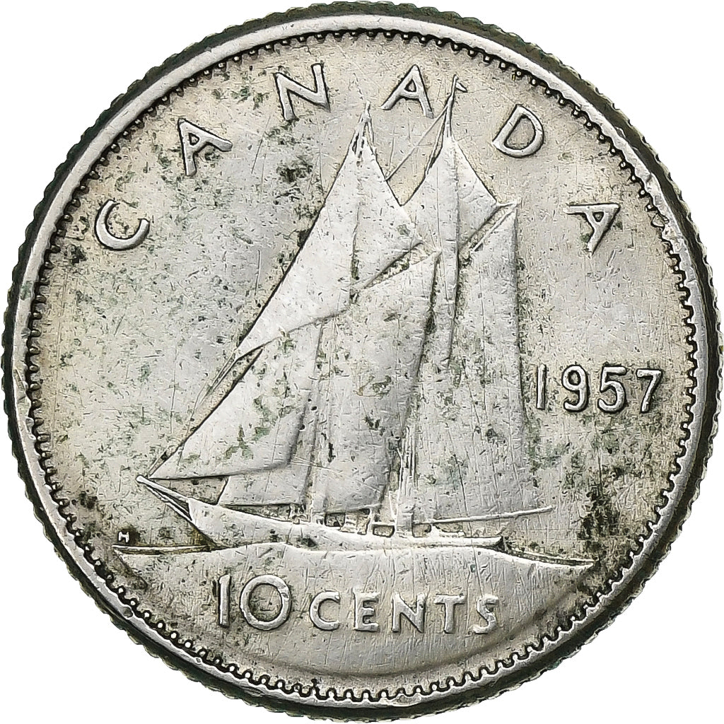 Kanada, Elizabeth II, 10 Cents, 1957, Royal Canadian Mint, Silber, SS+, KM:51