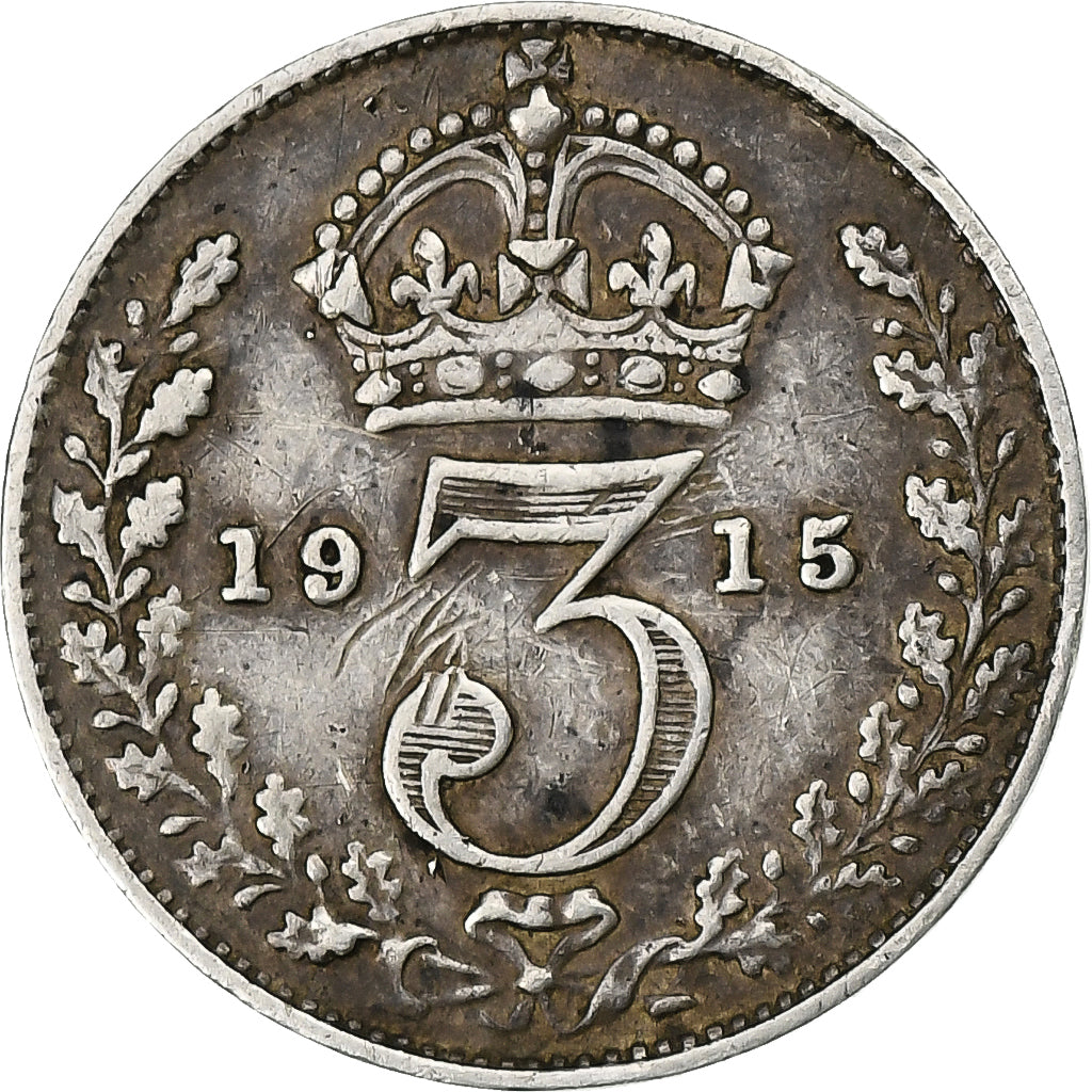 Grã-Bretanha, George V, 3 Pence, 1915, Prata, VF(30-35), KM:813