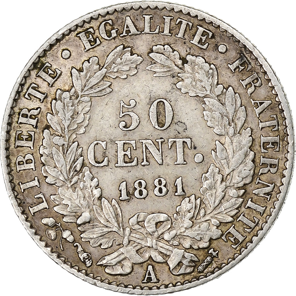 France, 50 Centimes, Cérès, 1881, Paris, Argent, TTB+, Gadoury:419a, KM:834.1