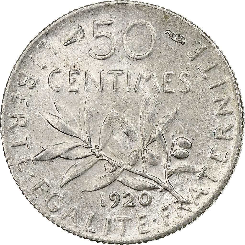Frankreich, 50 Centimes, Semeuse, 1920, Paris, Silber, VZ+, Gadoury:420, KM:854