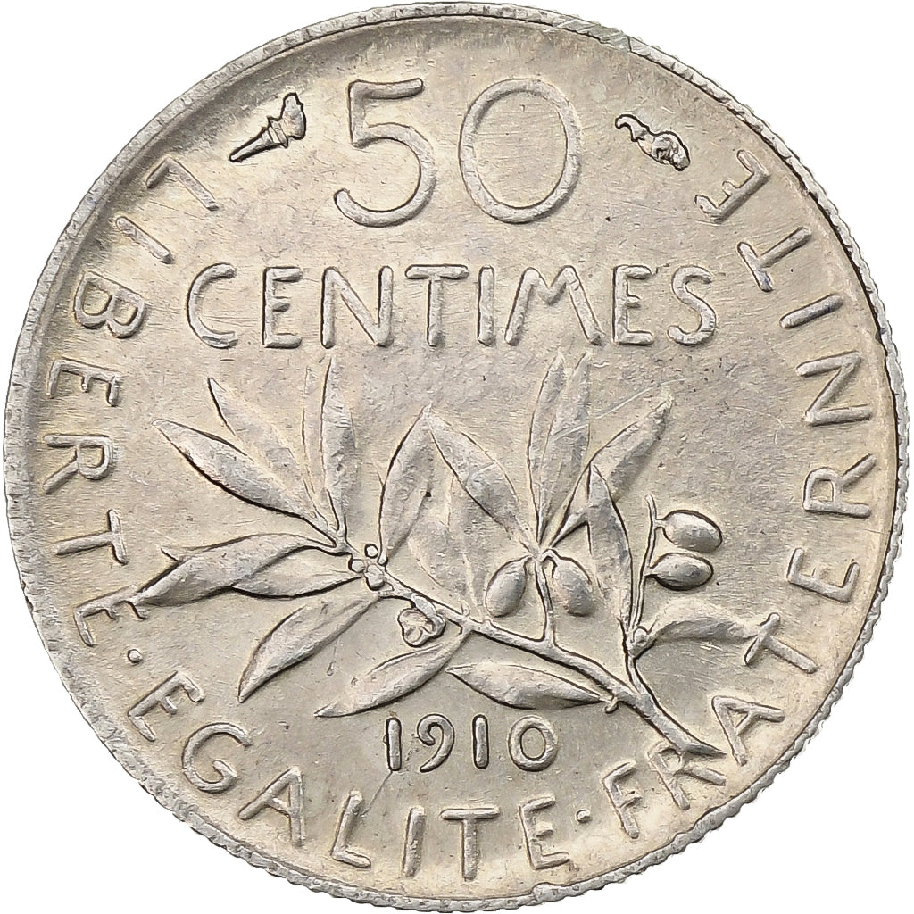 France, 50 Centimes, Semeuse, 1910, Paris, Silver, MS(60-62), Gadoury:420