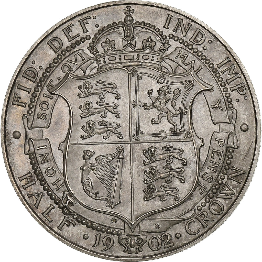 Gran Bretaña, Edward VII, 1/2 Crown, 1902, Plata, EBC+, KM:802
