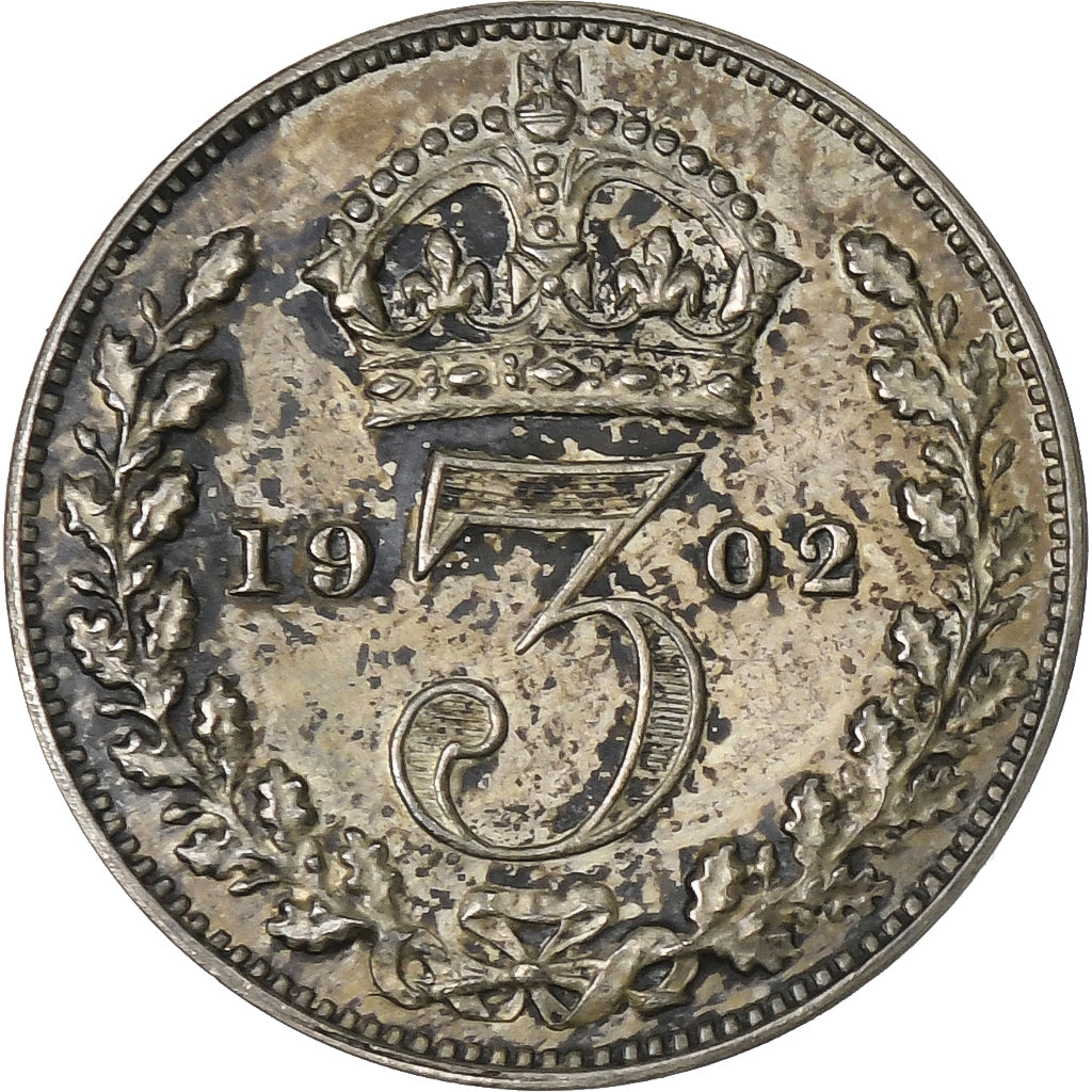 Grã-Bretanha, Edward VII, 3 Pence, 1902, Prata, MS(60-62), KM:797.1