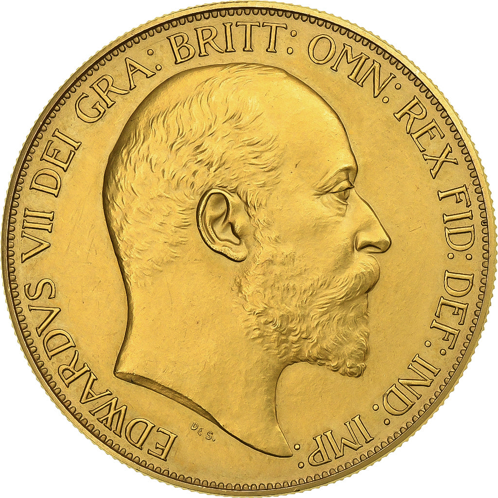 Great Britain, Edward VII, 5 Pounds, 1902, Rare, Gold, MS(60-62), KM:807